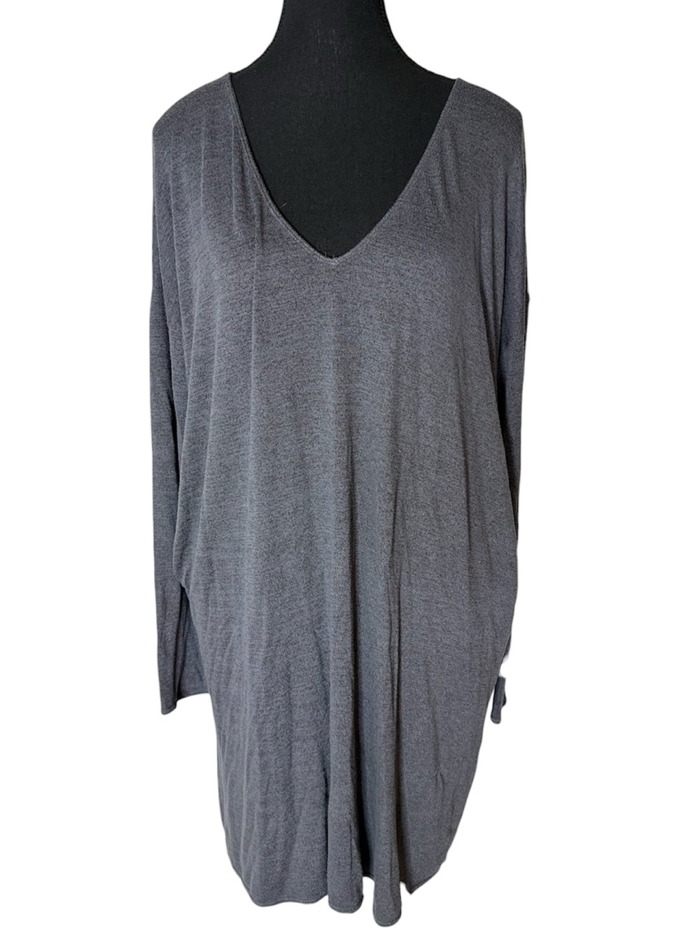 WILFRED FREE ARITZIA Grey Gail Dress V Neck Long Sleeve Oversized Pockets Large